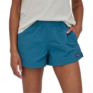 Patagonia Women's Teal Blue Baggies 5” Shorts Sz M high rise elastic waistband
